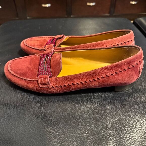 Tod’s Lane Suede Loafers Burgundy with Crystal Embellishments EU 37.5 US 7.5 - Picture 4 of 13